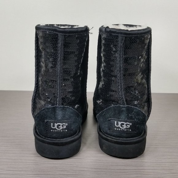 UGG Youth Classic Short Boot, Black Sparkle Sequins, Girls Size 2 / 32 - Picture 5 of 12